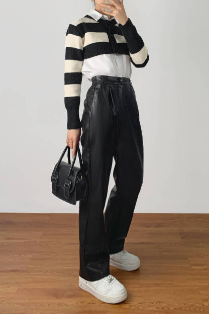 Black And White Striped Super Cropped Cardigan