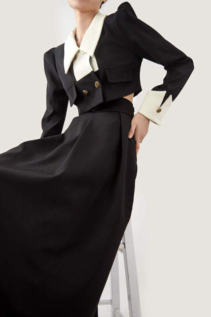 Black High-Waisted A Line Midi Skirt