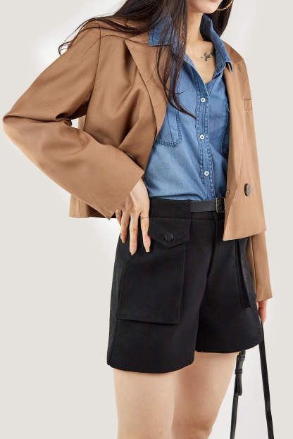 Saddle Brown Double-Breasted Cropped Blazer