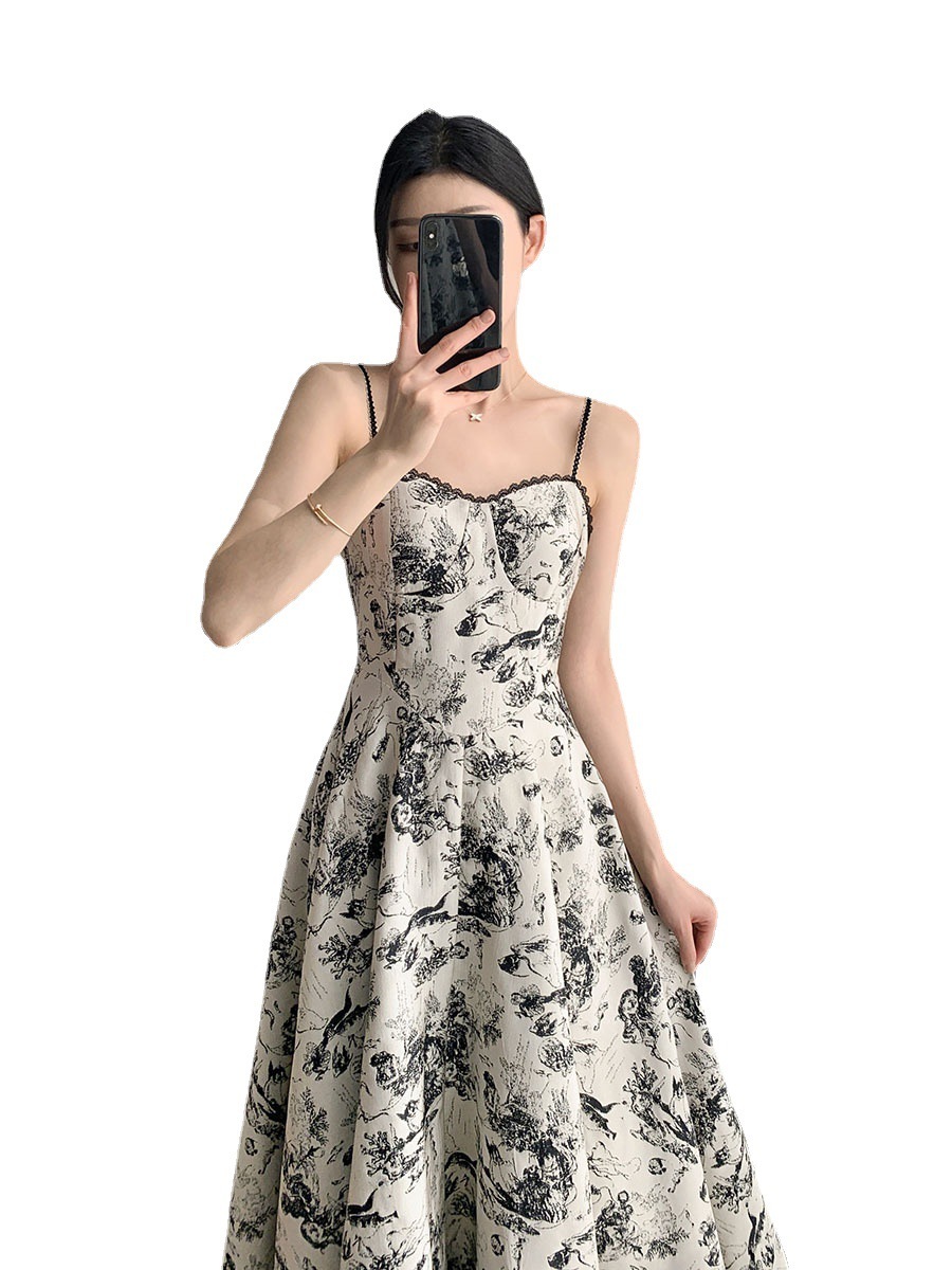 Floral Print Tie Strap Ruffle Detail Ivory Midi Dress