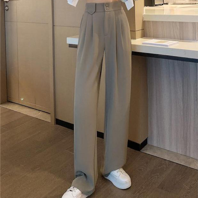 Green High-Waisted Straight Trousers Slacks