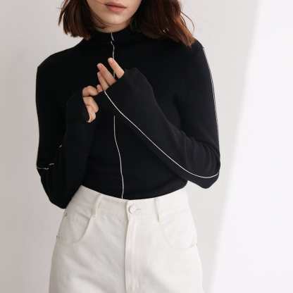 Manolo Black Premium Wool Contrast Trim Sweater