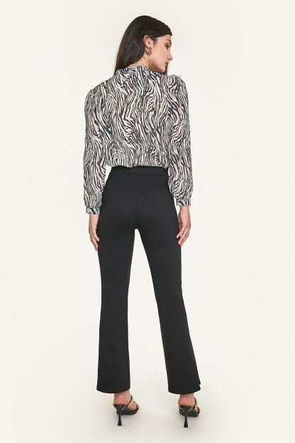 Black Zebra Print Ruffle Trim Button-Up Chiffon Work Shirt