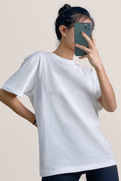 Women’s White Chest-Pocket Cotton T-Shirt