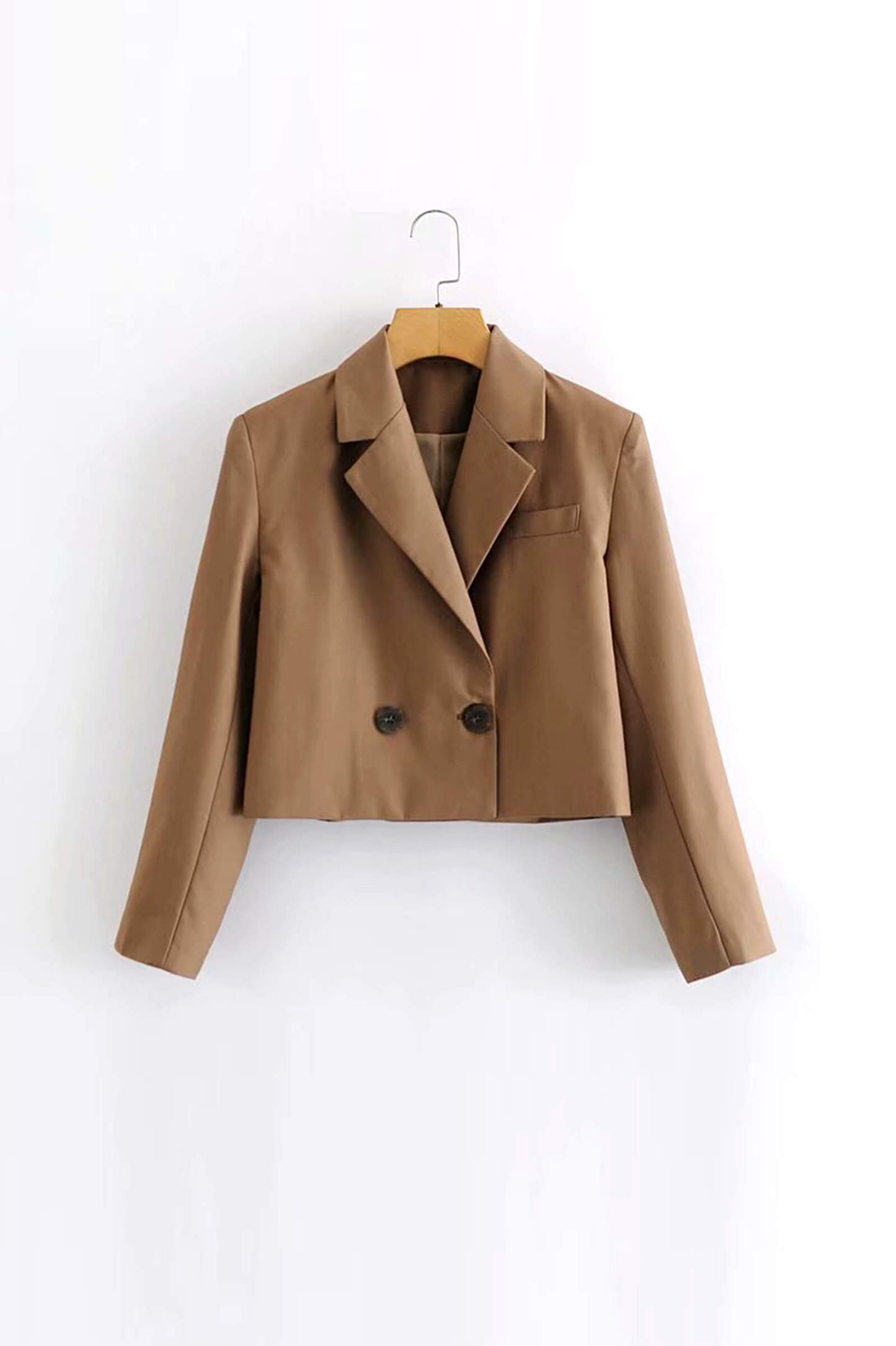 Saddle Brown Double-Breasted Cropped Blazer