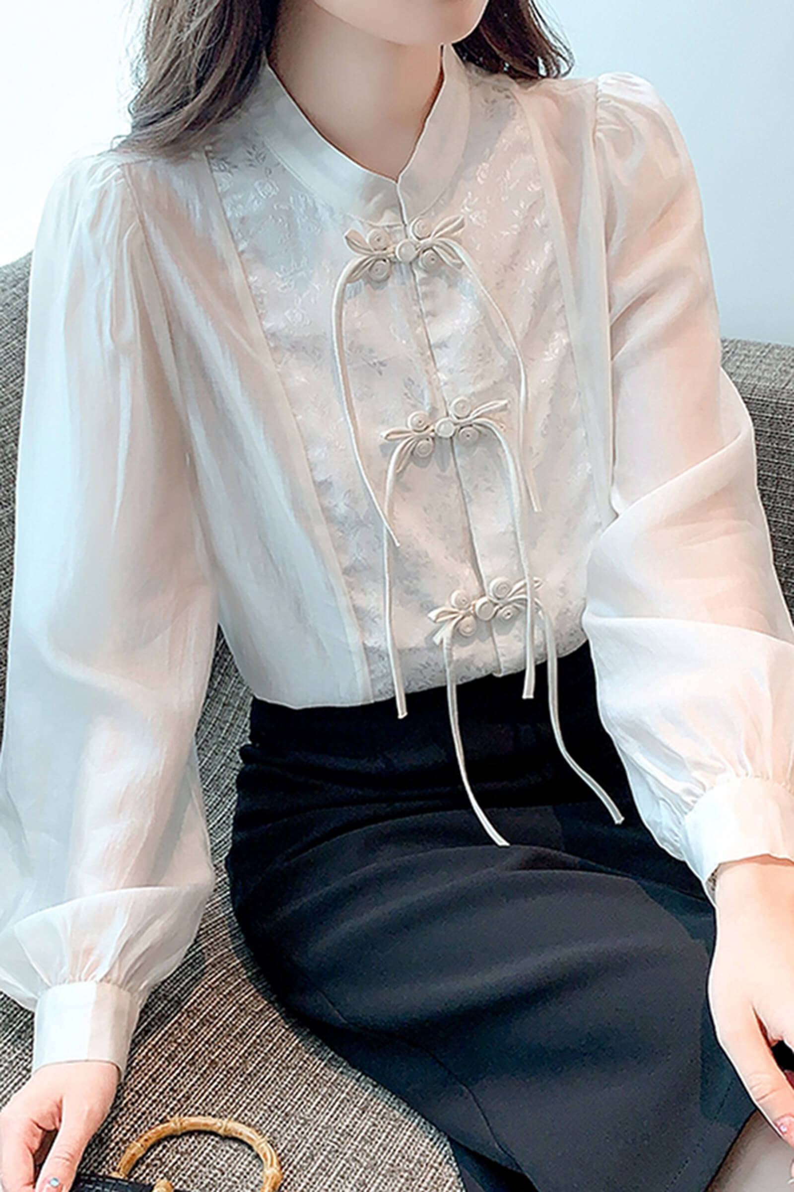 Beige Chinese Splice Buckle Shirt
