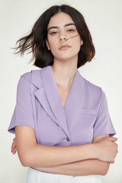 Medium Purple Asymmetric Button Down Shirt