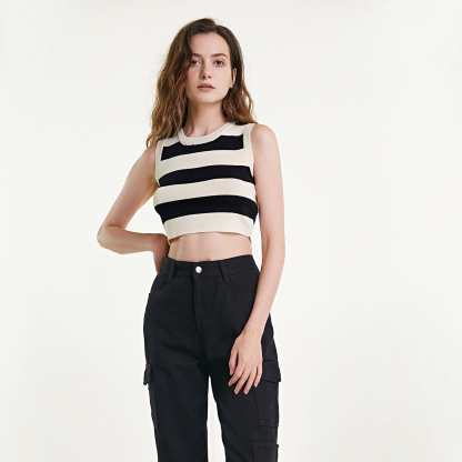 Black Striped Knitted Vest