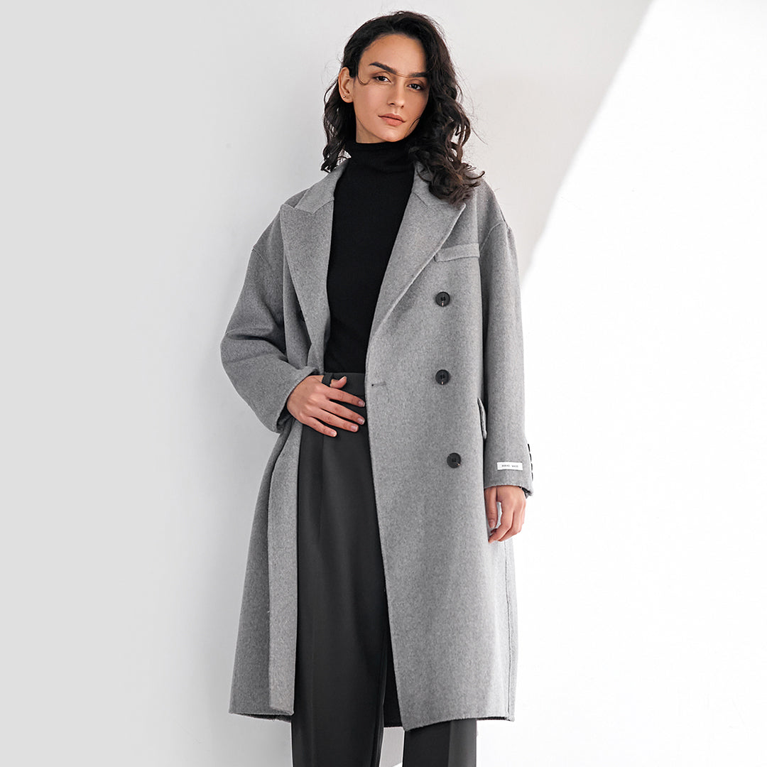 Meridian Light Gray Wool Double-Breasted Oversized Coat