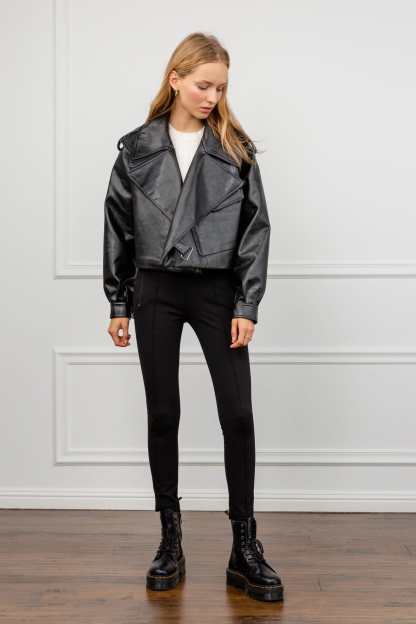 Alexa Black Oversize Vegan Leather Jacket