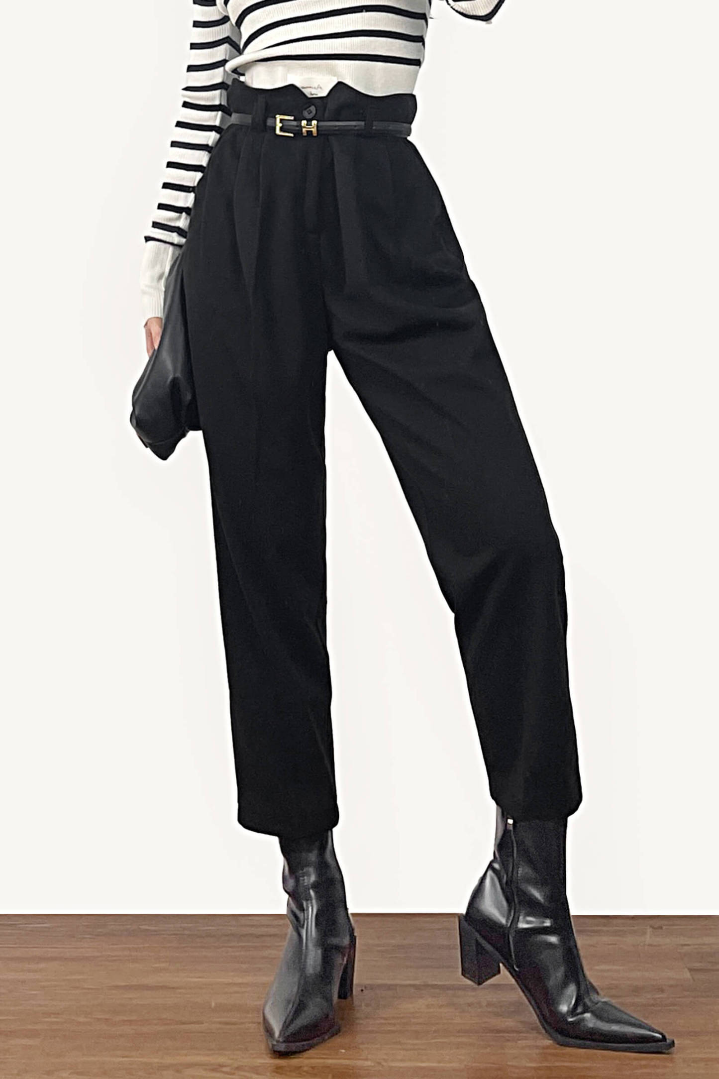 Black Belted Tapered Work Pants