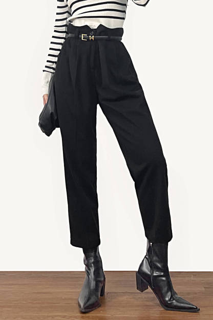 Black Belted Tapered Work Pants