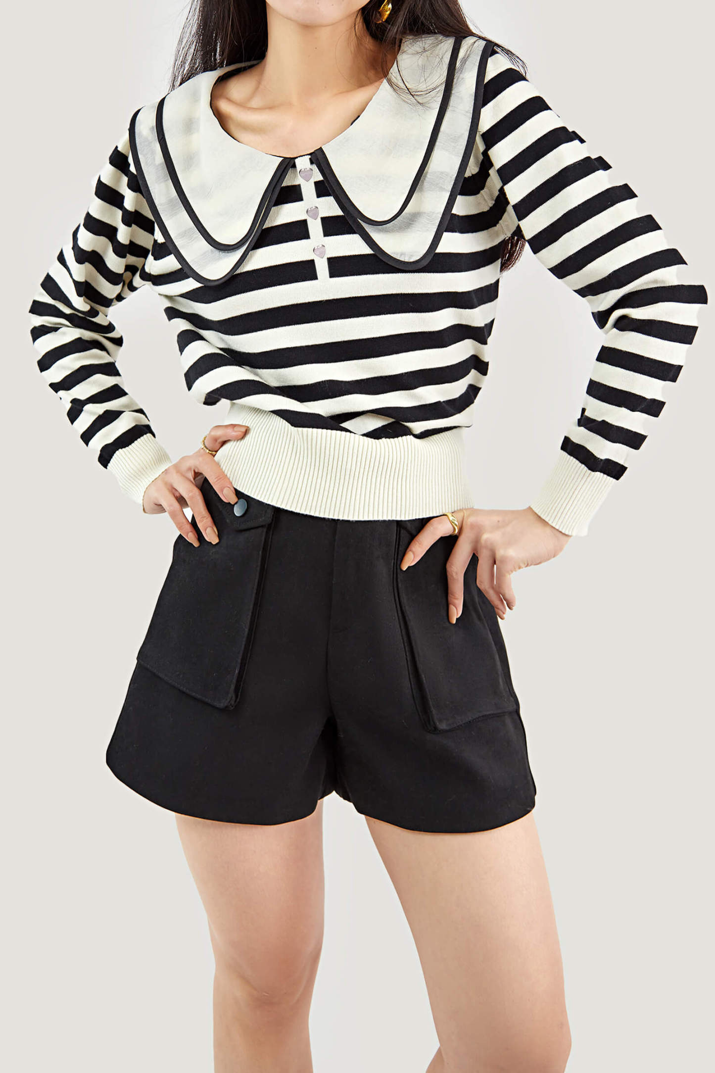 Black Striped Long Sleeve Knitted Sweater