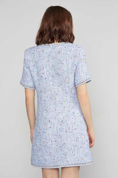 Librada Blue Button Short Sleeve Mini Dress