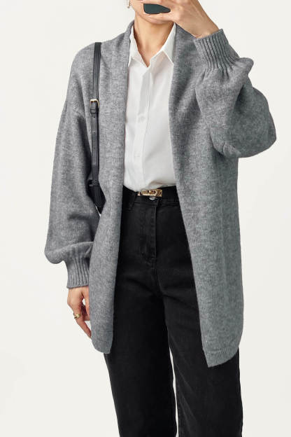 Light Grey Open Front Relaxed Fit Cardigan