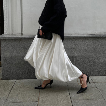 Summer New Balloon Skirt Fashion Casual Simple Solid Color Paired High Waist Puffy Skirt Half Skirt