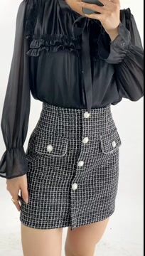 Tie-Neck Ruffle Pleated  Blouse