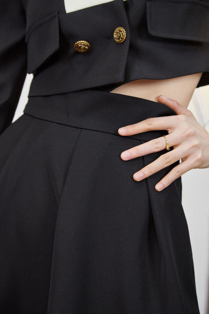 Black High-Waisted A Line Midi Skirt