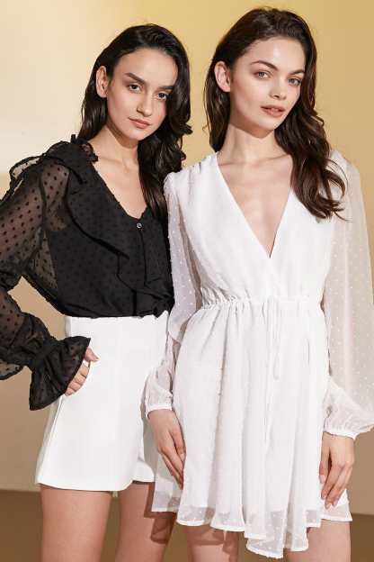 Black Swiss Dot Ruffle Blouse