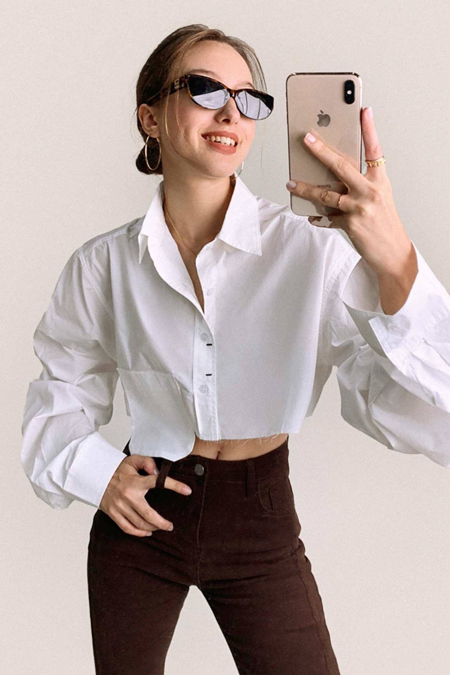 White Pocket Detail Cropped Shirt