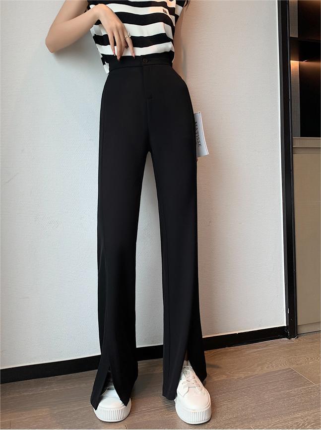 Black Split Wide-Leg Semi-Elastic Blazers