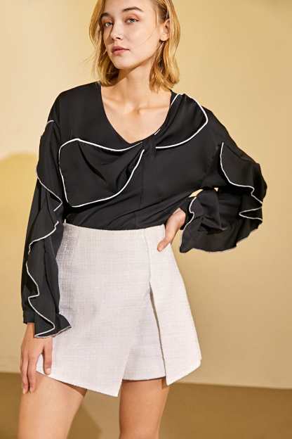 Black Contrast Trim Bowknot Blouse