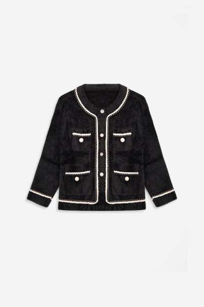 Yasmina Black Drop Shoulder Chunky Knit Cardigan