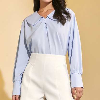 Light Steel Blue Doll Collar Chiffon Blouse