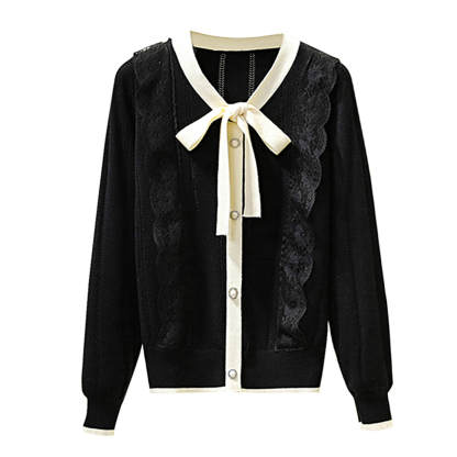 Black V Lace-Trim Cardigan
