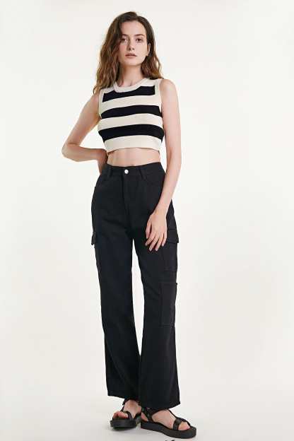 Black Striped Knitted Vest