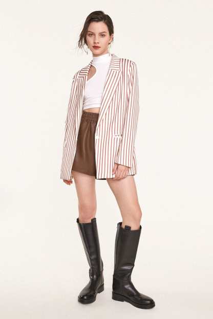 Indian Red Flap Pocket Striped Blazer