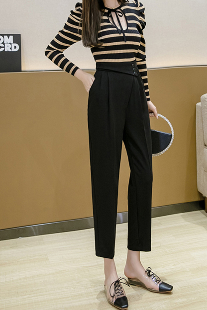 Black High Rise Asymmetrical Waist Trousers