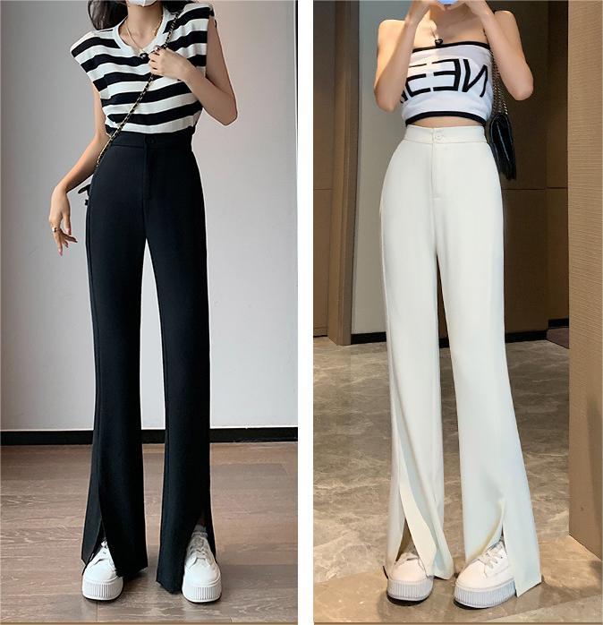 Black Split Wide-Leg Semi-Elastic Blazers