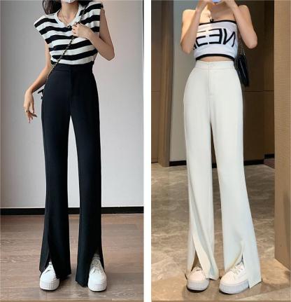 Black Split Wide-Leg Semi-Elastic Blazers