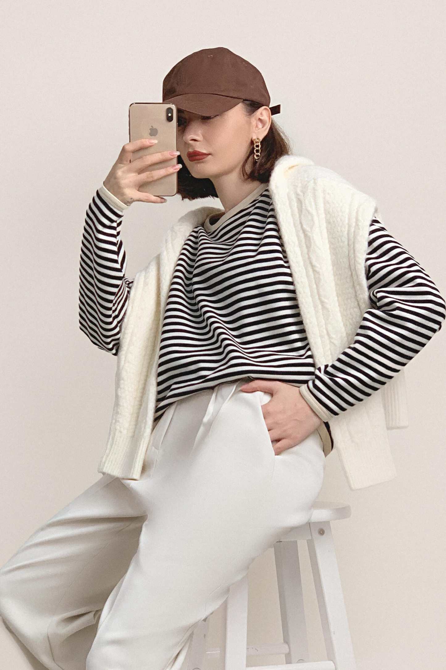 Black Striped Oversized Cotton Sweatshirt