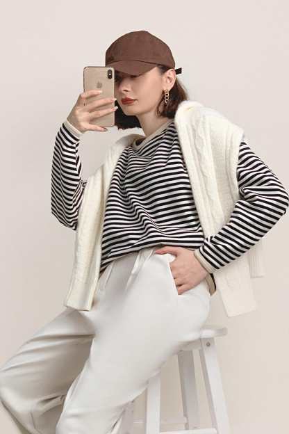 Black Striped Oversized Cotton Sweatshirt