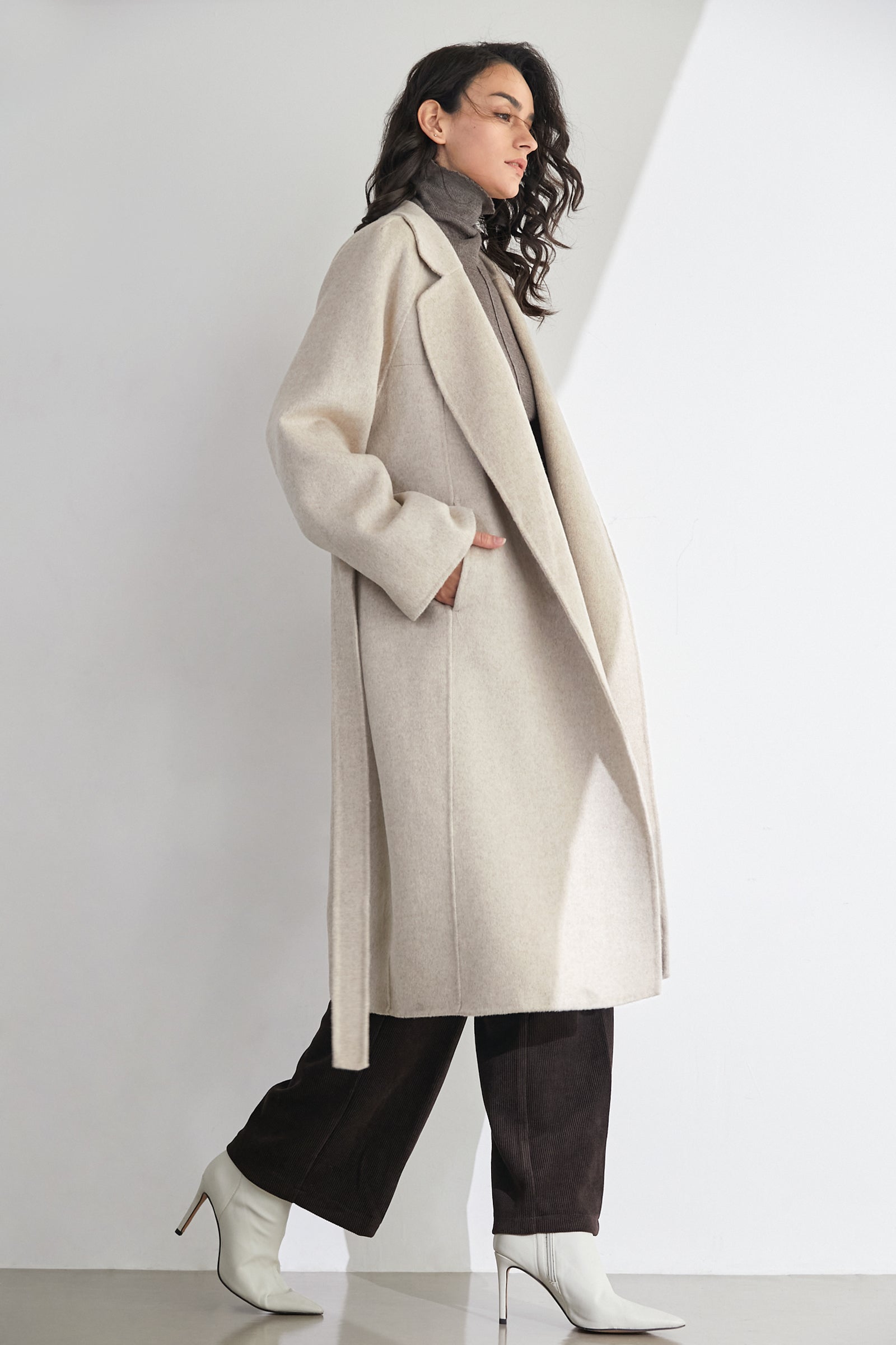 Araminta Linen 100% Wool Single-Breasted Coat