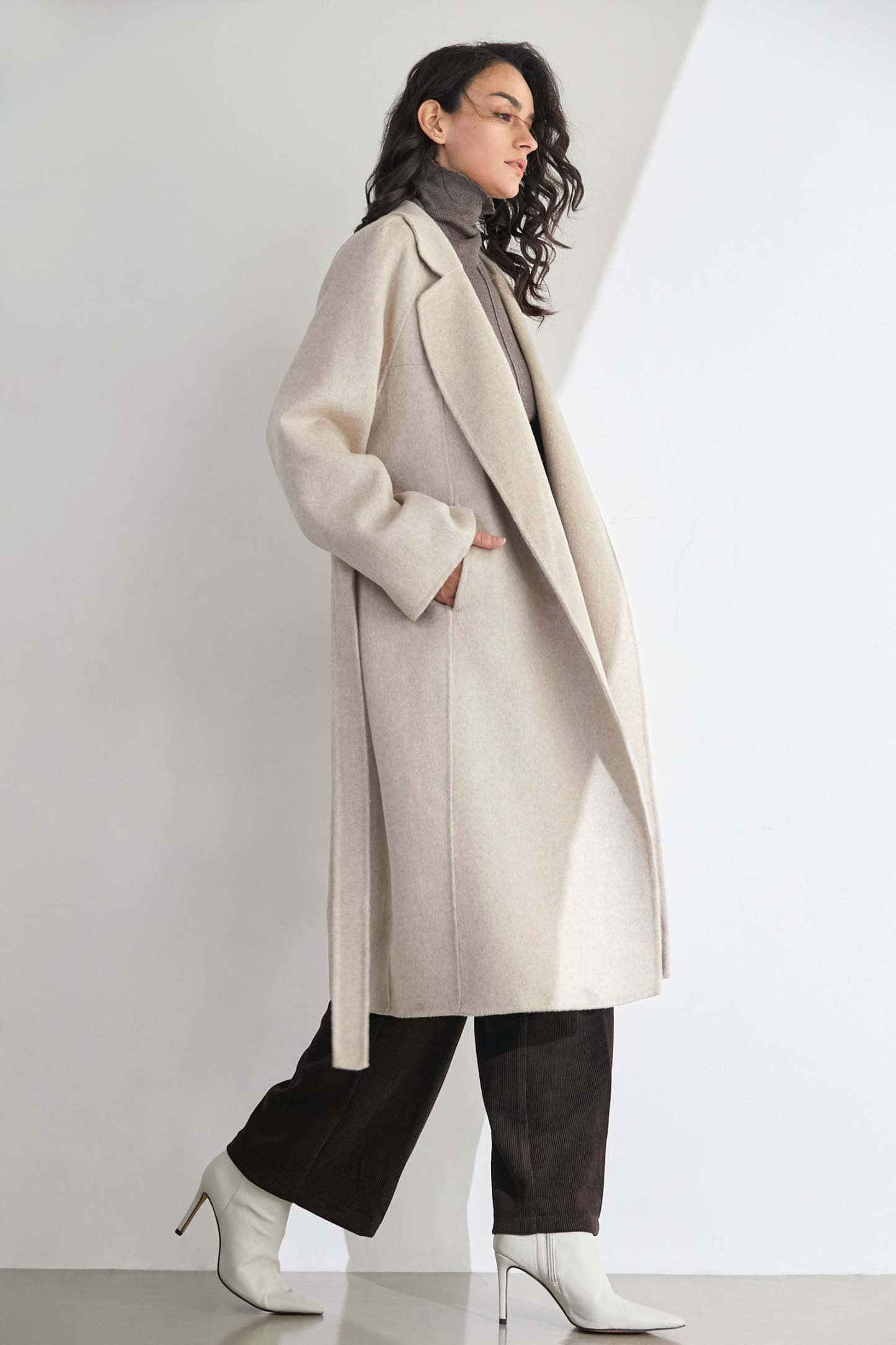 Araminta Linen 100% Wool Single-Breasted Coat