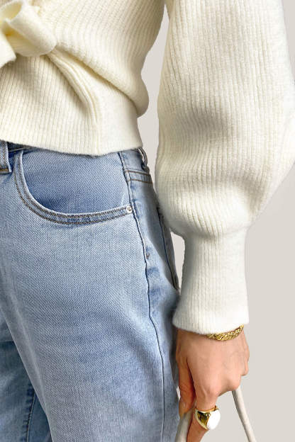 Ivory Ribbed Knit Wrap Tie Side Cardigan