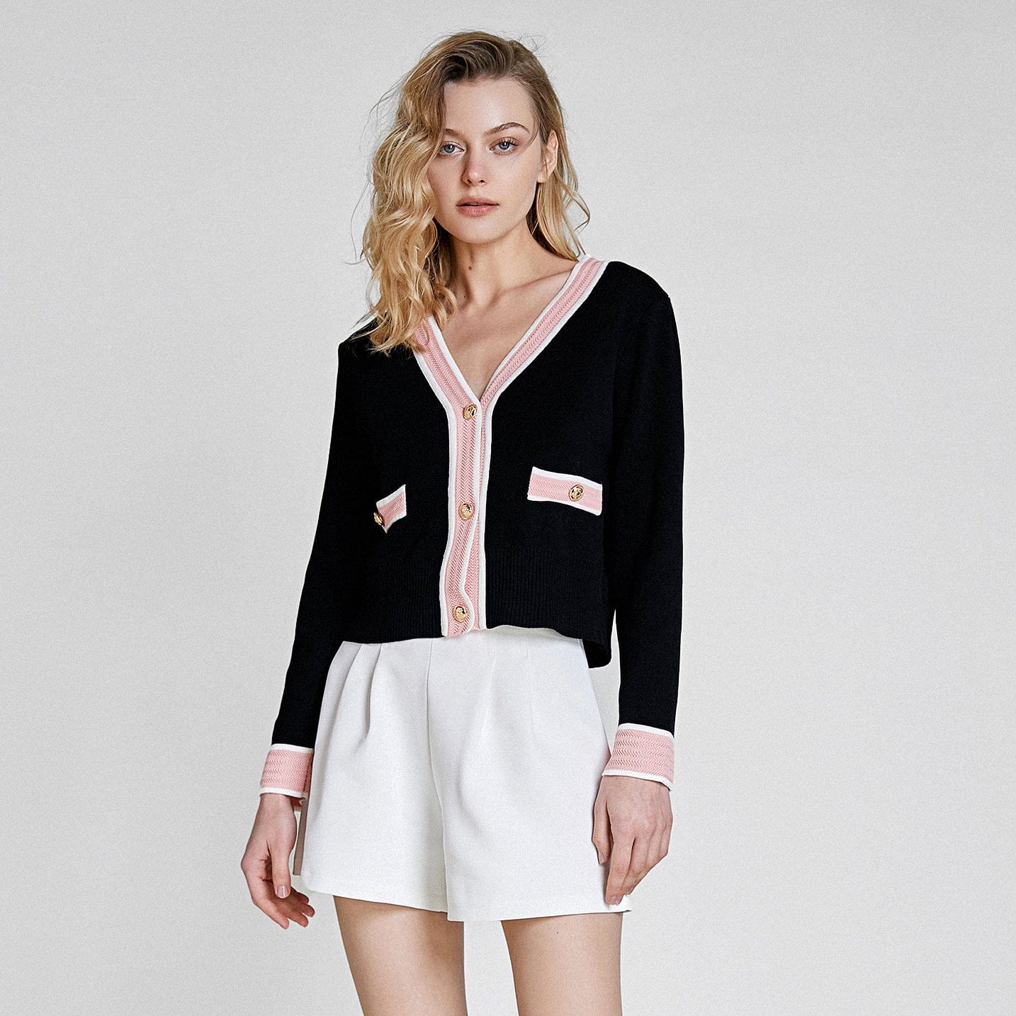 Black Contrast Trim Button Front Cardigan