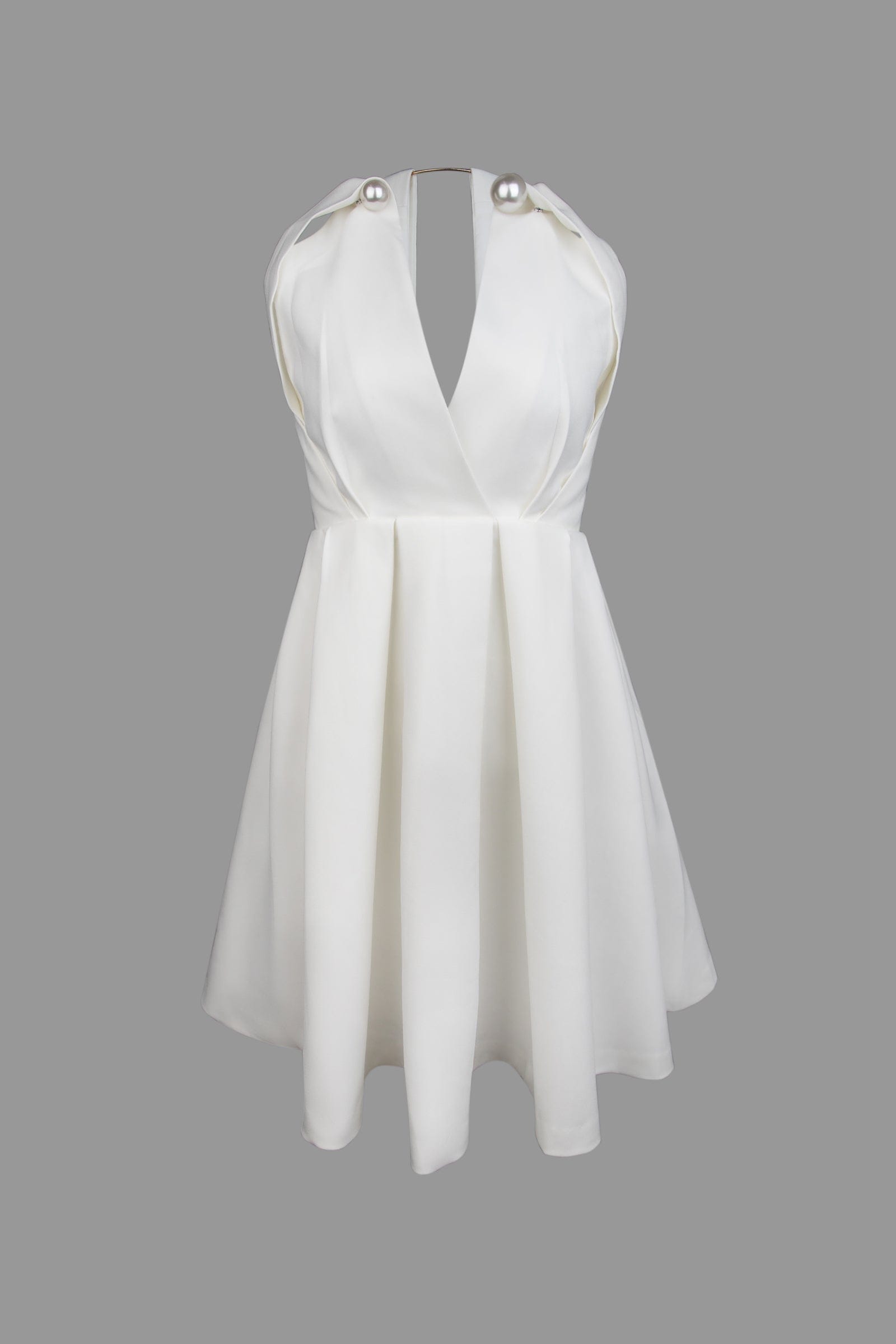 White Sleeveless Metal Ring Halter Mini Dress
