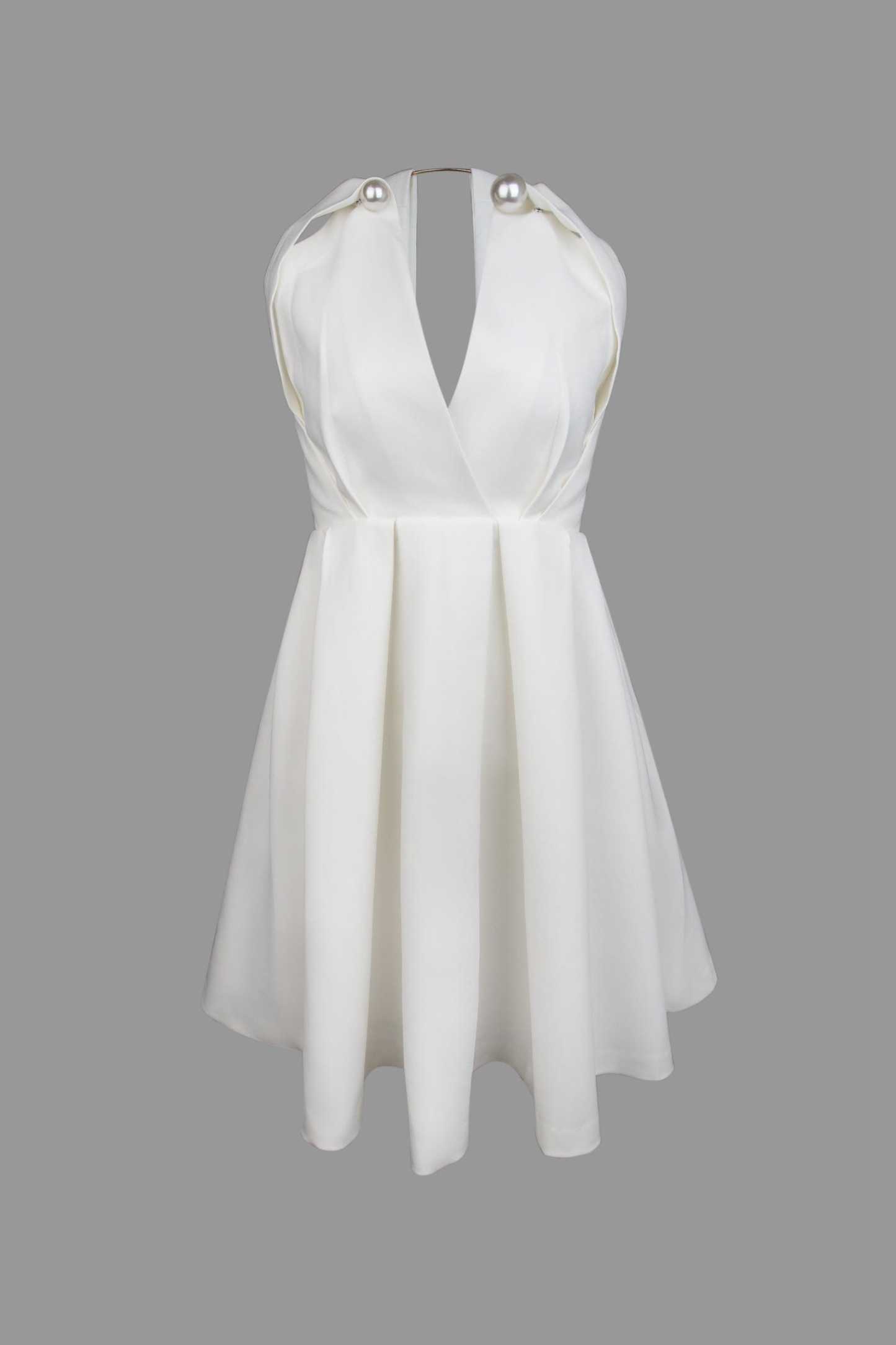 White Sleeveless Metal Ring Halter Mini Dress