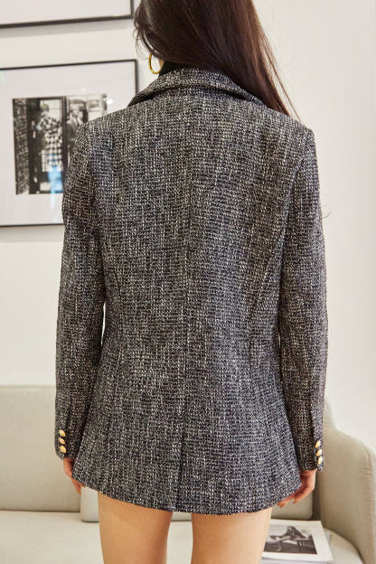 Black Lapel Collar Houndstooth Blazer