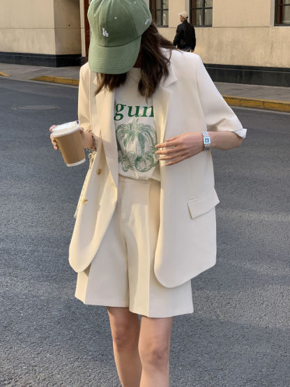 Beige Collarless Blazer