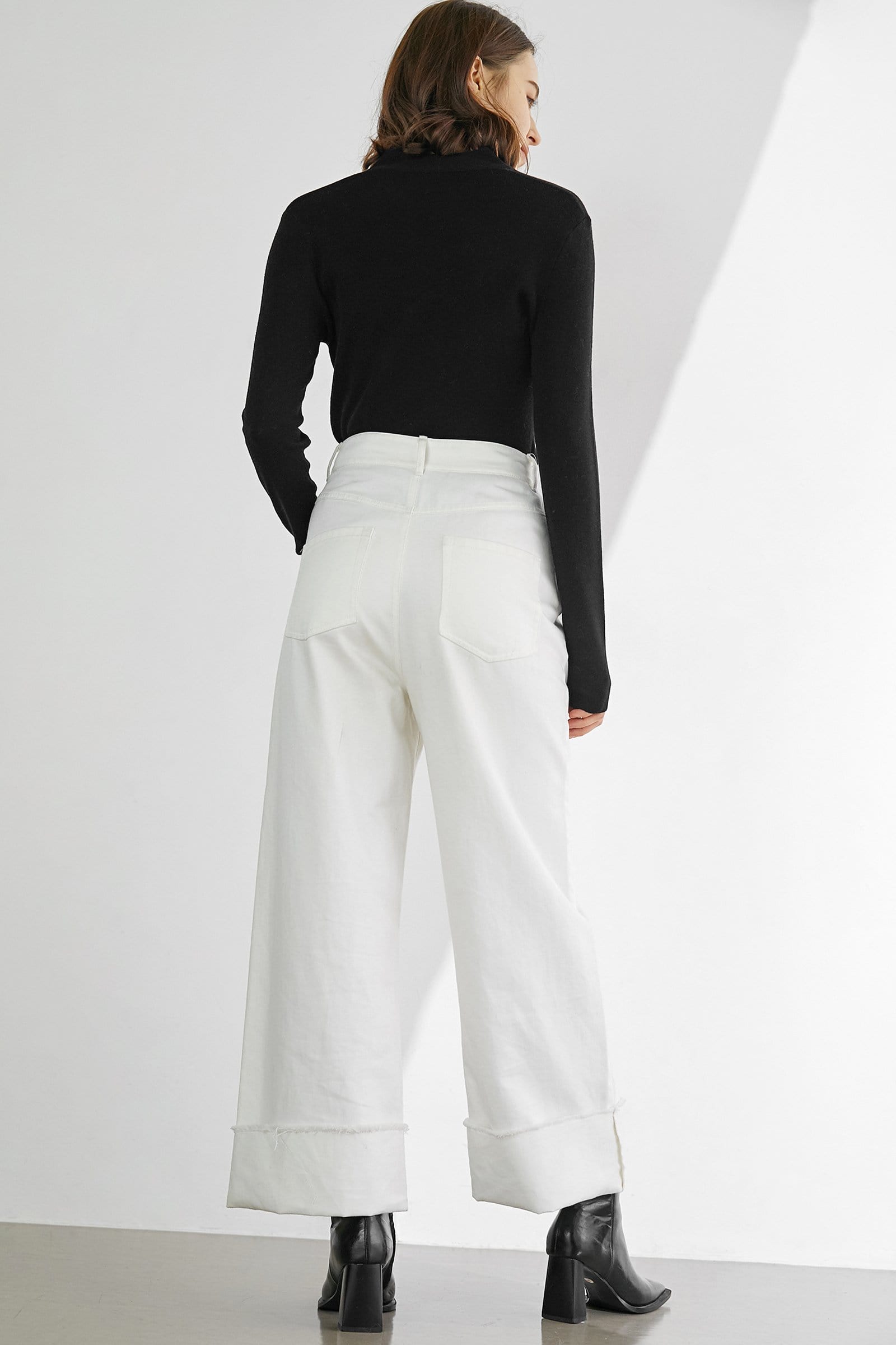 Aislin Premium Wool Black Long-Sleeve Button-Up Sweater