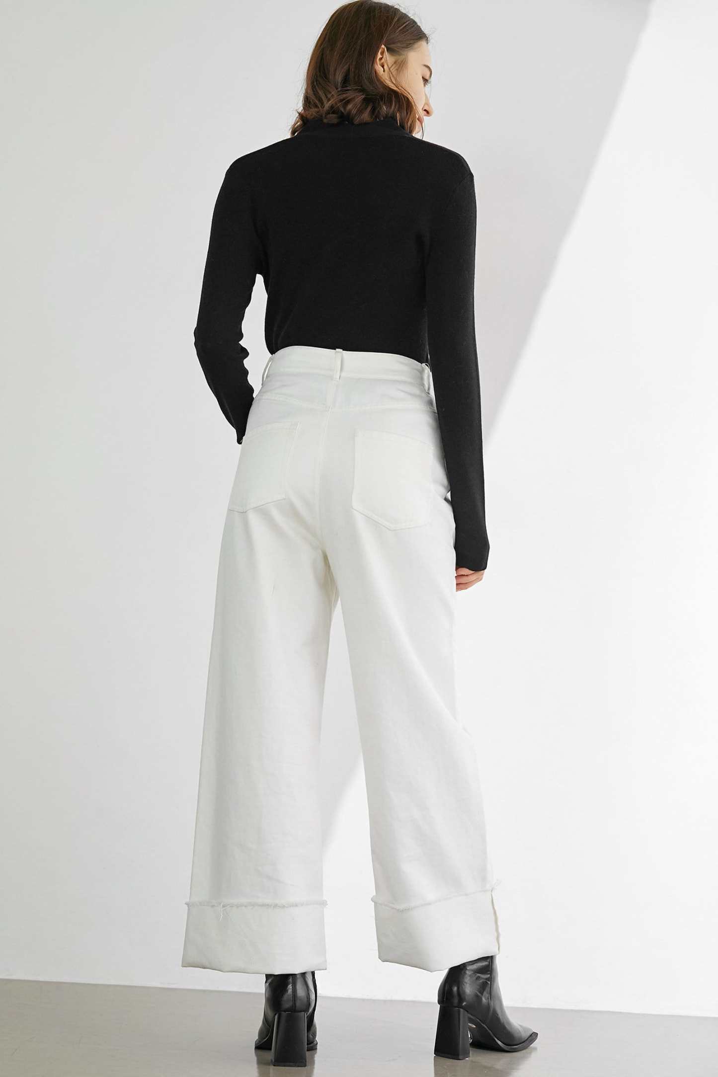 Aislin Premium Wool Black Long-Sleeve Button-Up Sweater