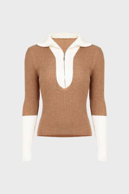 Yatzil Dark Golden Rod Premium Wool Contrast Sweater