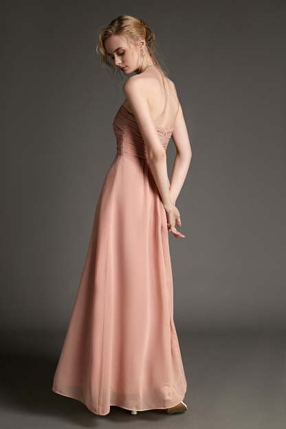 Pink Strapless Pleated Sweetheart Neck Maxi Dress