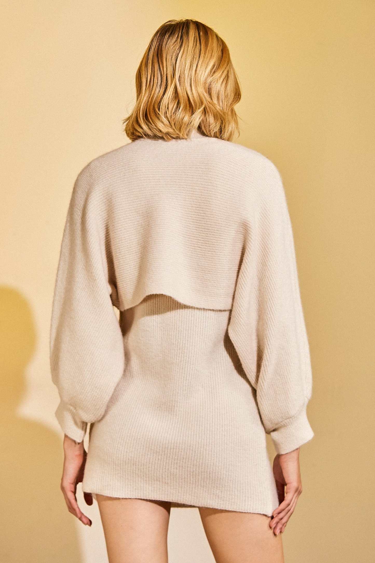 Floral White Turtleneck & Sleeveless Mini Dress Sweater Set