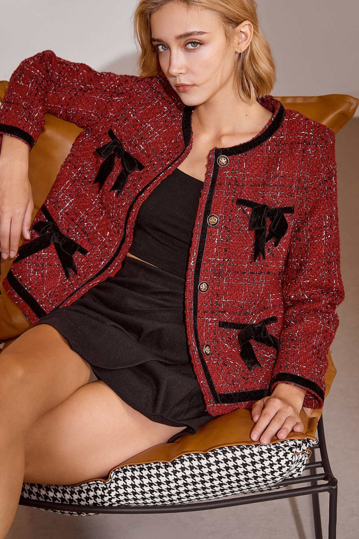 Finlay Fire Brick Bow Textured Jacket